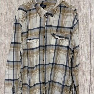 George Men's Plaid Button Down Shirt 2XL Tall Tan Blue Flannel